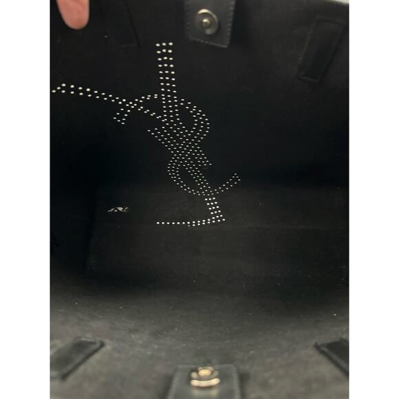 Saint Laurent Large Black Leather Perforated Logo Tote with Tassel – Full Set - Picture 6 of 9